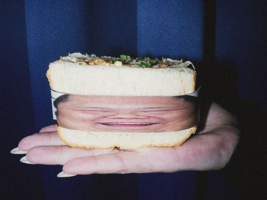 Katsu sando in a printed wrapper